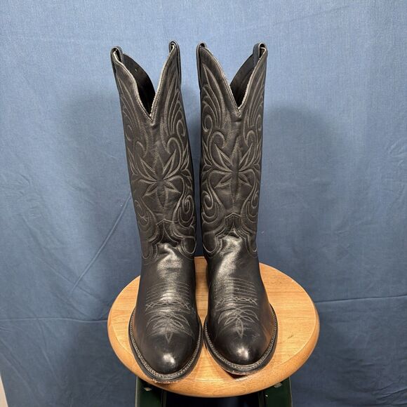 Vintage ACME Western Cowboy Boots Black Men\'s Size 9.5 EXTRA WIDE main image 4